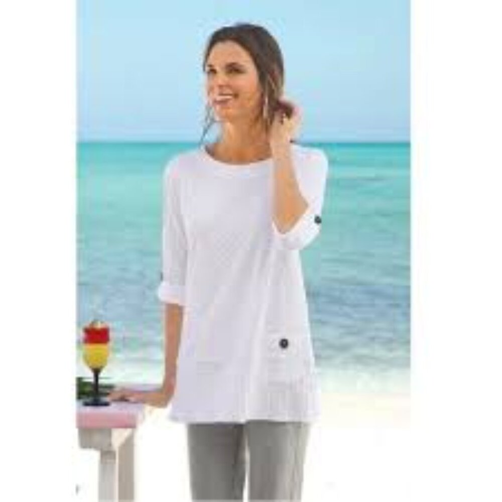 NWT Soft Surroundings Cotton White Coastal Top
